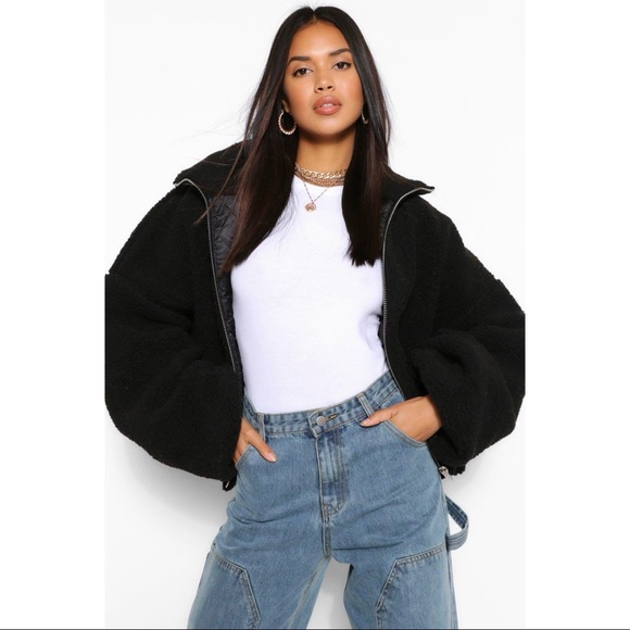 Boohoo Jackets & Blazers - Boohoo Crop Teddy Faux Fur Bomber Jacket